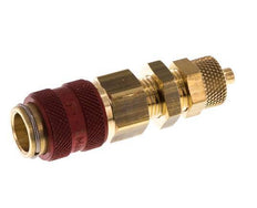 Latón DN 5 Rojo Acoplamiento de Aire Toma 4x6 mm Tuerca de Unión Pasamuros Doble Cierre