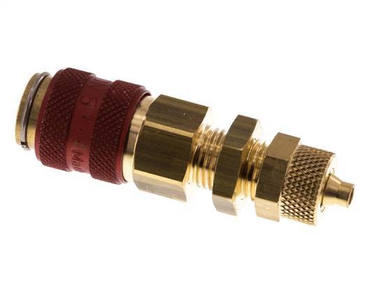 Latón DN 5 Rojo Acoplamiento de Aire Toma 4x6 mm Tuerca de Unión Pasamuros Doble Cierre
