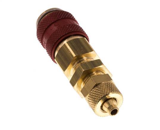 Latón DN 5 Rojo Acoplamiento de Aire Toma 4x6 mm Tuerca de Unión Pasamuros Doble Cierre