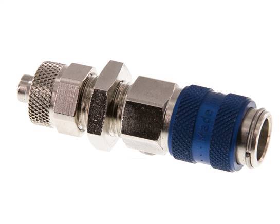 Latón niquelado DN 5 Azul Racor de acoplamiento de aire 6x8 mm Tuerca de unión Pasamuros
