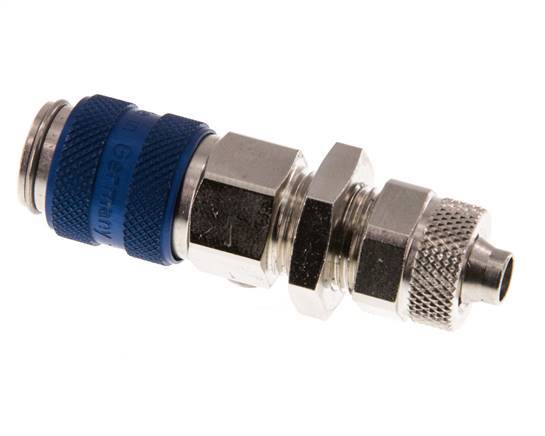 Latón niquelado DN 5 Azul Racor de acoplamiento de aire 6x8 mm Tuerca de unión Pasamuros