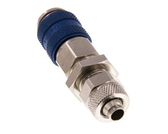 Latón niquelado DN 5 Azul Racor de acoplamiento de aire 6x8 mm Tuerca de unión Pasamuros