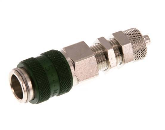 Latón niquelado DN 5 Verde Racor de acoplamiento de aire 4x6 mm Tuerca de unión Pasamuros
