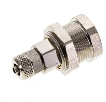Latón niquelado DN 5 Acoplamiento de aire Toma 4x6 mm Tuerca de unión Pasamuros Extraíble