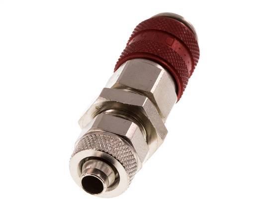 Latón niquelado DN 5 Rojo Racor de acoplamiento de aire 6x8 mm Tuerca de unión Pasamuros