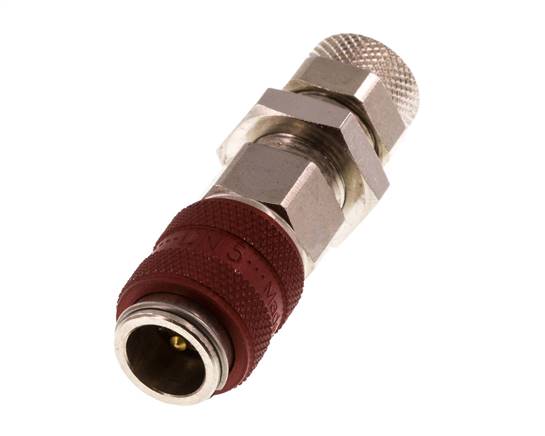 Latón niquelado DN 5 Rojo Racor de acoplamiento de aire Tuerca de unión 6x8 mm Mampara de cierre doble