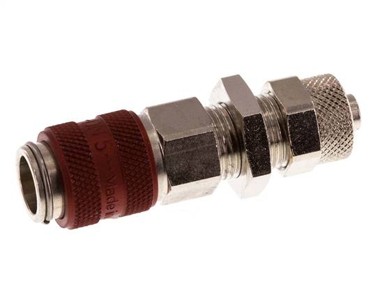 Latón niquelado DN 5 Rojo Racor de acoplamiento de aire Tuerca de unión 6x8 mm Mampara de cierre doble