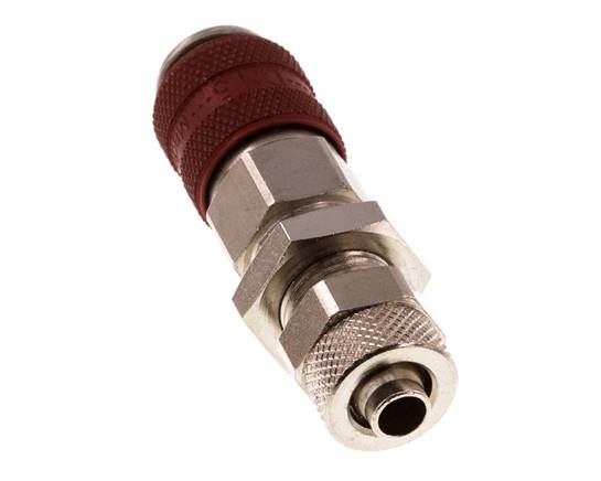 Latón niquelado DN 5 Rojo Racor de acoplamiento de aire Tuerca de unión 6x8 mm Mampara de cierre doble