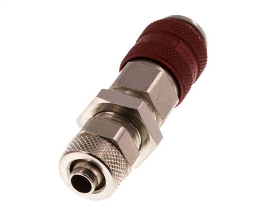 Latón niquelado DN 5 Rojo Racor de acoplamiento de aire Tuerca de unión 6x8 mm Mampara de cierre doble