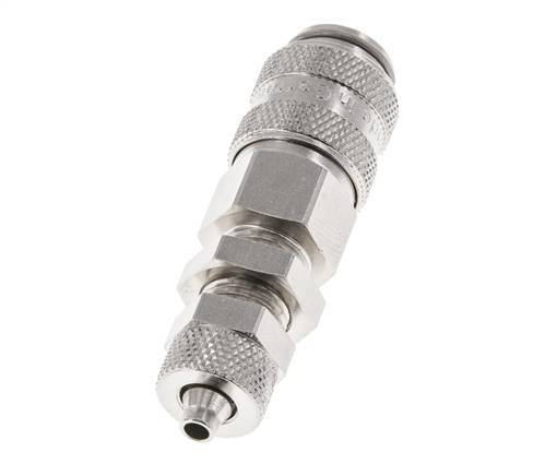 Latón niquelado DN 5 Racor de acoplamiento de aire Tuerca de unión de 4x6 mm Pasamuros de cierre doble