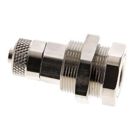 Nickel-plated Brass DN 5 Air Coupling Socket 6x8 mm Union Nut Bulkhead Pull-Off Double Shut-Off
