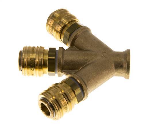 Acoplamiento de aire de latón DN 7.2 (Euro) Enchufe G 3/8 pulgadas hembra para montaje en pared 3 vías
