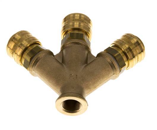 Acoplamiento de aire de latón DN 7.2 (Euro) Enchufe G 3/8 pulgadas hembra para montaje en pared 3 vías