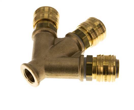 Acoplamiento de aire de latón DN 7.2 (Euro) Enchufe G 3/8 pulgadas hembra para montaje en pared 3 vías