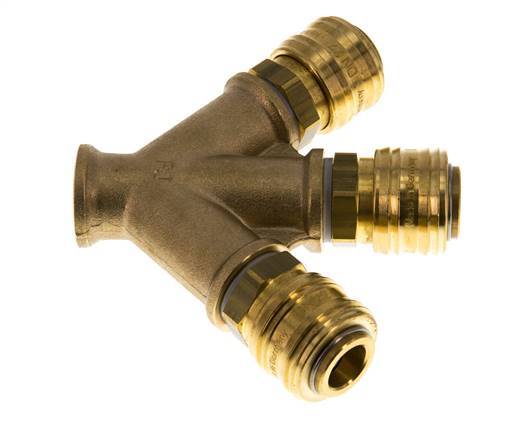 Acoplamiento de aire de latón DN 7.2 (Euro) Enchufe G 3/8 pulgadas hembra para montaje en pared 3 vías
