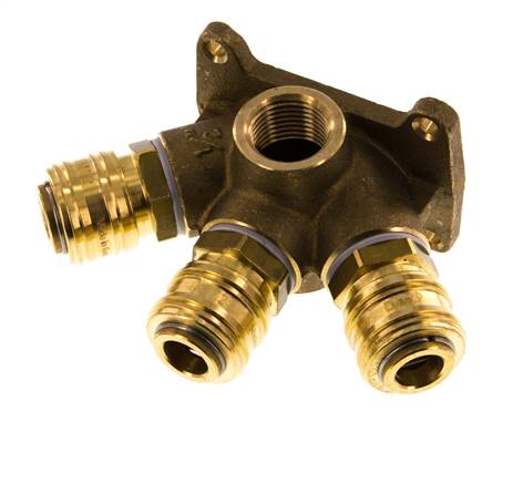 Acoplamiento de aire de latón DN 7.2 (Euro) Enchufe G de 1/2 pulgada hembra para montaje en pared de 3 vías