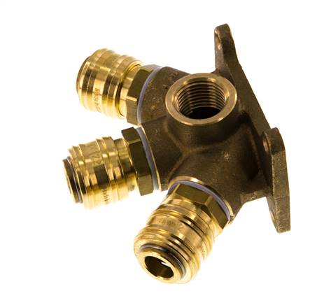 Acoplamiento de aire de latón DN 7.2 (Euro) Enchufe G de 1/2 pulgada hembra para montaje en pared de 3 vías