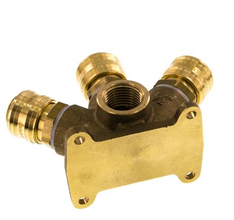 Acoplamiento de aire de latón DN 7.2 (Euro) Enchufe G de 1/2 pulgada hembra para montaje en pared de 3 vías