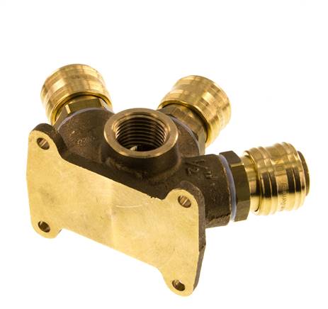 Acoplamiento de aire de latón DN 7.2 (Euro) Enchufe G de 1/2 pulgada hembra para montaje en pared de 3 vías