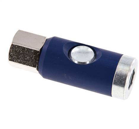 Enchufe de seguridad para acoplamiento de aire DN 7.4 de acero templado con pulsador G 1/4 pulg Hembra