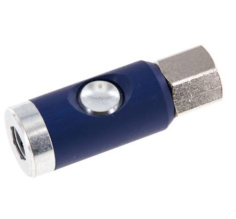 Enchufe de seguridad para acoplamiento de aire DN 7.4 de acero templado con pulsador G 1/4 pulg Hembra