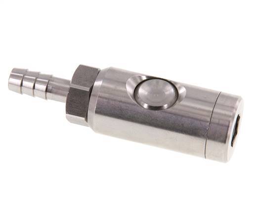 Enchufe de seguridad de acero inoxidable 316L DN 7,4 con botón pulsador Pilar para manguera de 9 mm