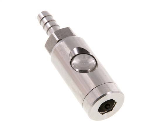 Enchufe de seguridad de acero inoxidable 316L DN 7,4 con botón pulsador Pilar para manguera de 9 mm
