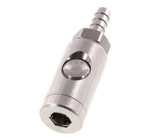 Enchufe de seguridad de acero inoxidable 316L DN 7,4 con botón pulsador Pilar para manguera de 9 mm