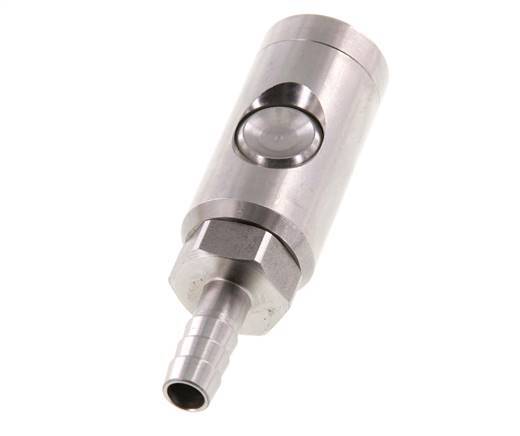 Enchufe de seguridad de acero inoxidable 316L DN 7,4 con botón pulsador Pilar para manguera de 9 mm