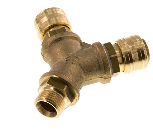 Acoplamiento de aire de latón DN 7.2 (Euro) Enchufe G de 1/2 pulgada macho para montaje en pared de 2 vías