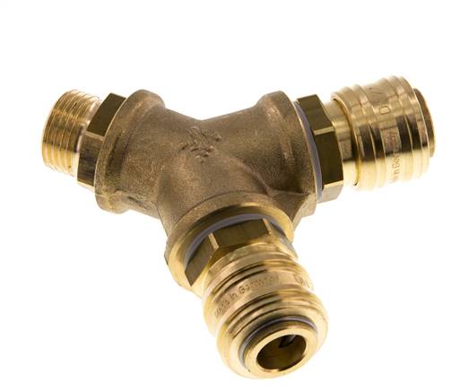 Acoplamiento de aire de latón DN 7.2 (Euro) Enchufe G de 1/2 pulgada macho para montaje en pared de 2 vías