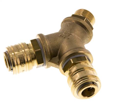 Acoplamiento de aire de latón DN 7.2 (Euro) Enchufe G de 1/2 pulgada macho para montaje en pared de 2 vías