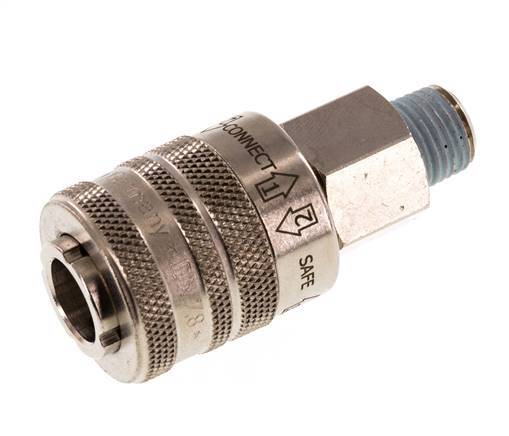 Latón niquelado DN 7.8 Racor de seguridad para acoplamiento de aire R 1/4 pulg Macho