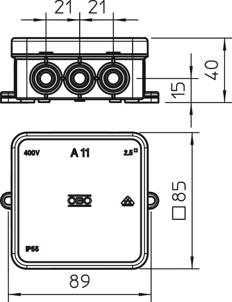 OBO A Caja de superficie Pared/Techo - 2000180 [2 Piezas]