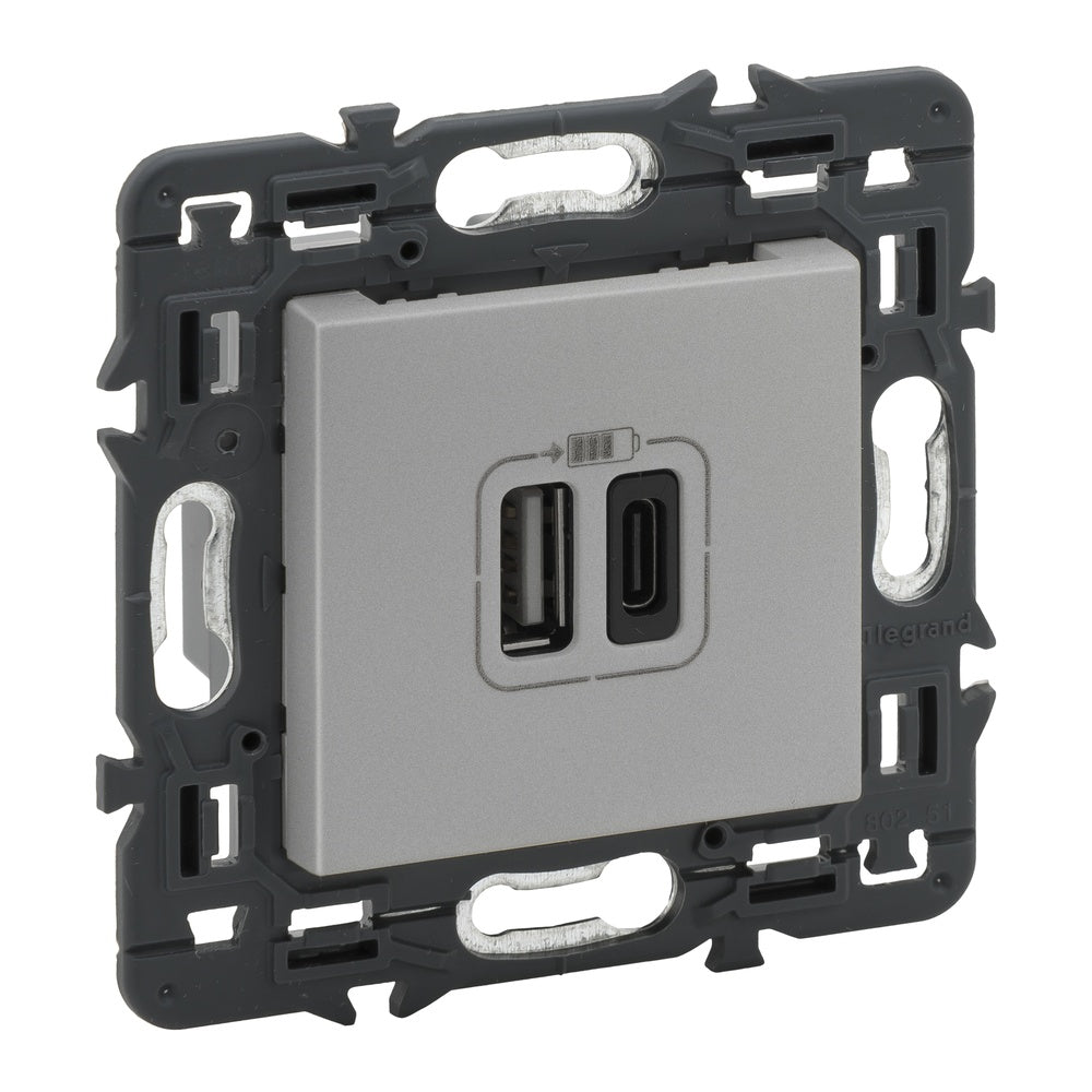 Legrand Válvula 2XUSB Tipo A+C Dispositivo Completo Alu Con Tornillo - 741332