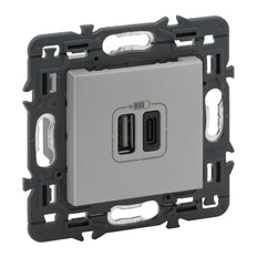 Legrand Válvula 2XUSB Tipo A+C Dispositivo Completo Alu Con Tornillo - 741332