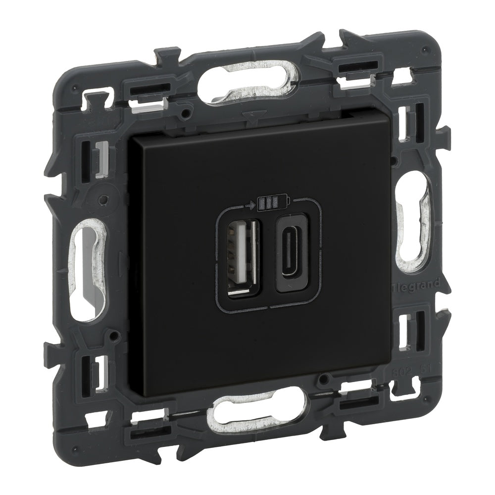 Legrand Val Outlet 2xUSB Tipo A+C Dispositivo Completo Negro - 741432