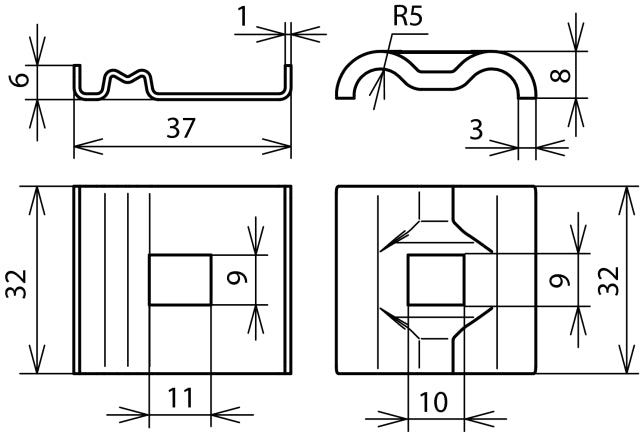 Dehn Placa de Contacto Doble Grapa 4-50mm Rd 8-10mm Agujero Cuadrado 9x9mm - 540251 [2 uds.]