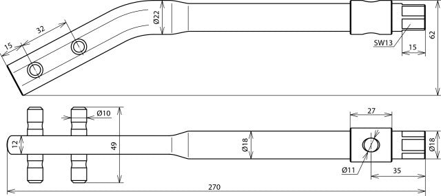 Herramienta enderezadora Dehn bruñida para varilla de 8-10 mm con llave de estrella - 595000