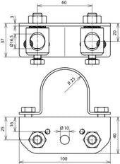 Adaptador De Acero Inoxidable Para Tubos De Soporte En Ángulo 50mm Con 2 Pernos - 106326