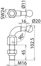 Punta esférica fija acodada D20mm con pasador roscado M16x45m - 707645