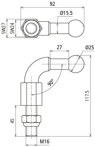 Dehn Punta de Bola Fija 25mm Acodada Con Perno Roscado M16 - 757645