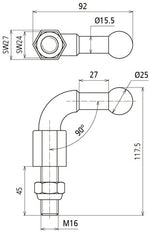 Dehn Punta de Bola Fija 25mm Acodada Con Perno Roscado M16 - 757645