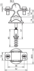 Portacañas DEHN de acero inoxidable con tornillo para madera y espiga de plástico - 274260