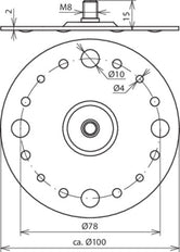 Dehn Placa De Fijación D 100mm Con Perno Roscado M8 Y 4 Taladros - 297015