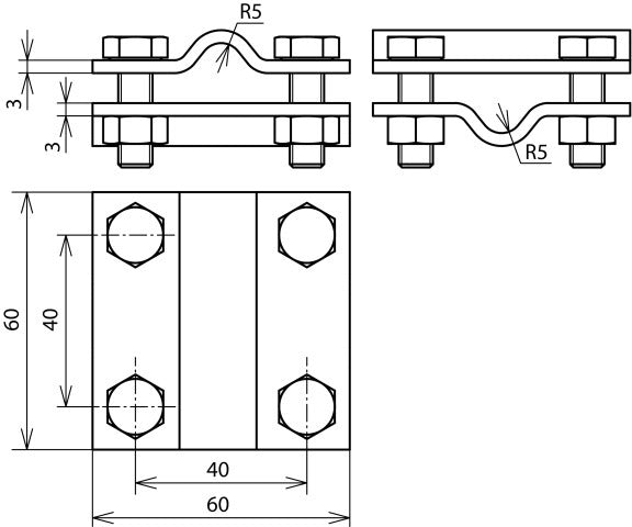 Unidad de Cruz Dehn Acero Inoxidable Para 2x Redondo 8-10mm Dimensión 60x60mm - 318219