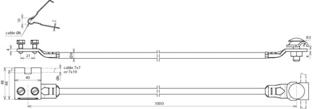 Juego de conexión de cuerda de seguridad Dehn 16mm2 L 1000mm Cu - Lug D 8mm StSt - 365519