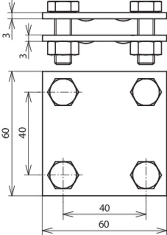 Unidad en cruz Dehn StSt V4A Para FL 30/30mm Dimensión 60x60mm - 318233