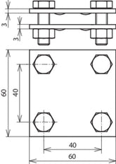 Unidad en cruz Dehn StSt V4A Para FL 30/30mm Dimensión 60x60mm - 318233