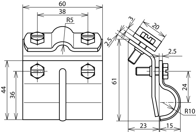 Abrazadera para canalón Dehn con taco para Rd 7-10m Ancho 60mm Reborde 13-25mm - 339010